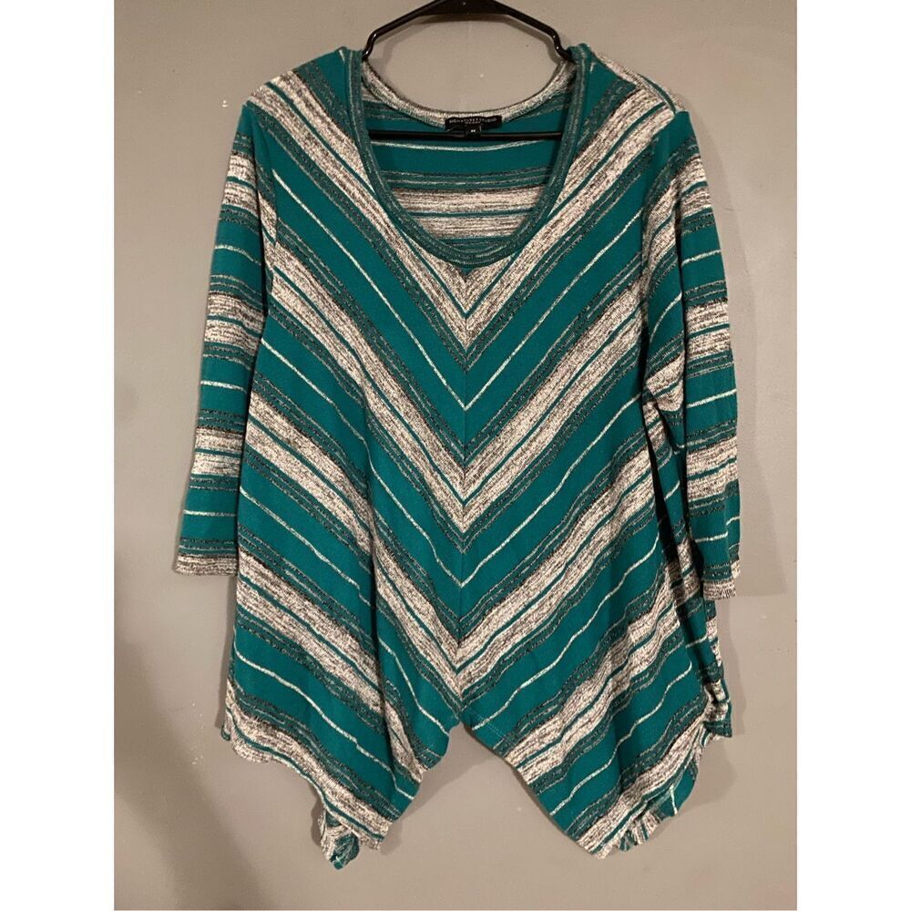 Signature Studio Striped Shark Tooth Scoop Neck 3/4 Sleeve Top Size 2X